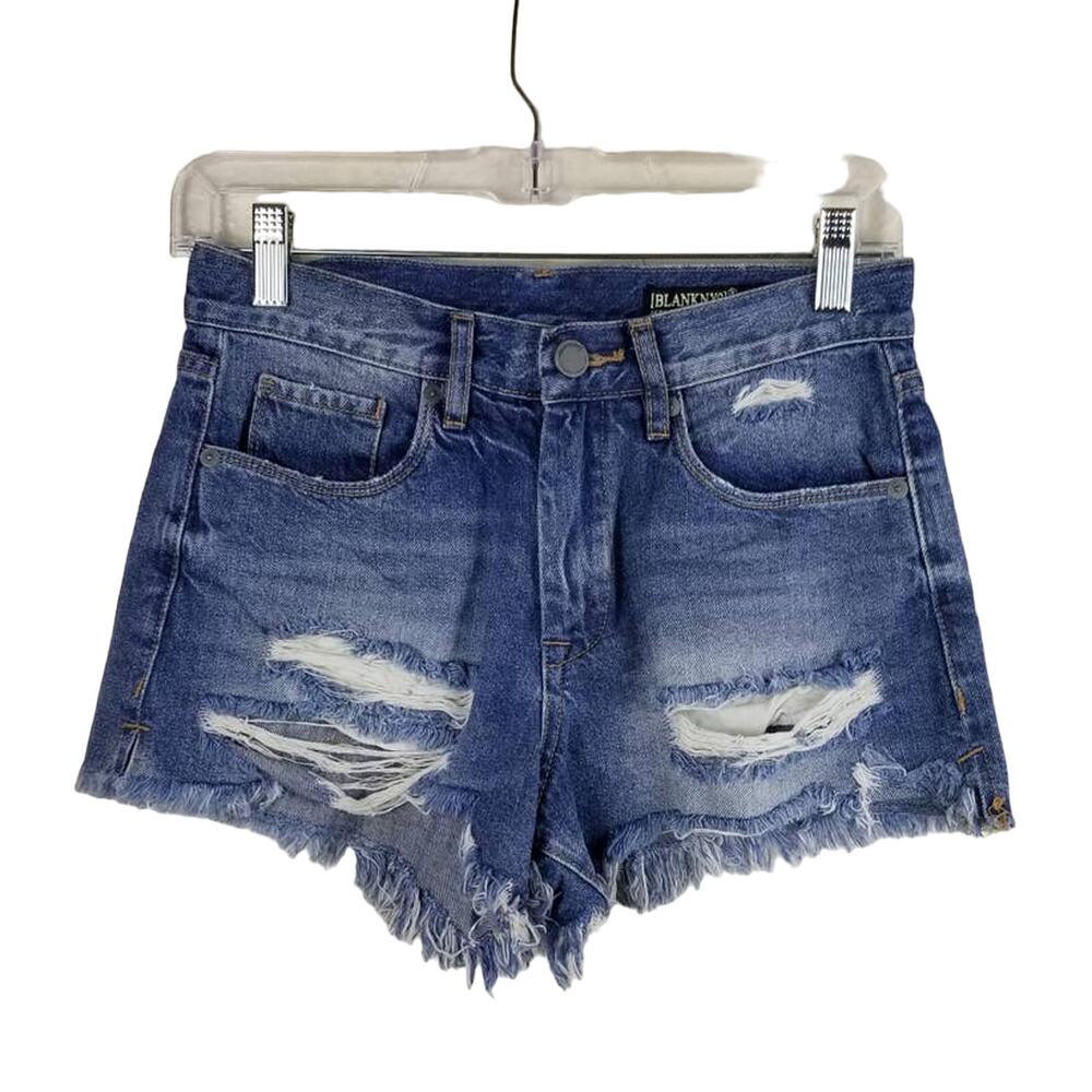 BLANKNYC Distressed Whiskering Medium Wash Denim Shorts 25